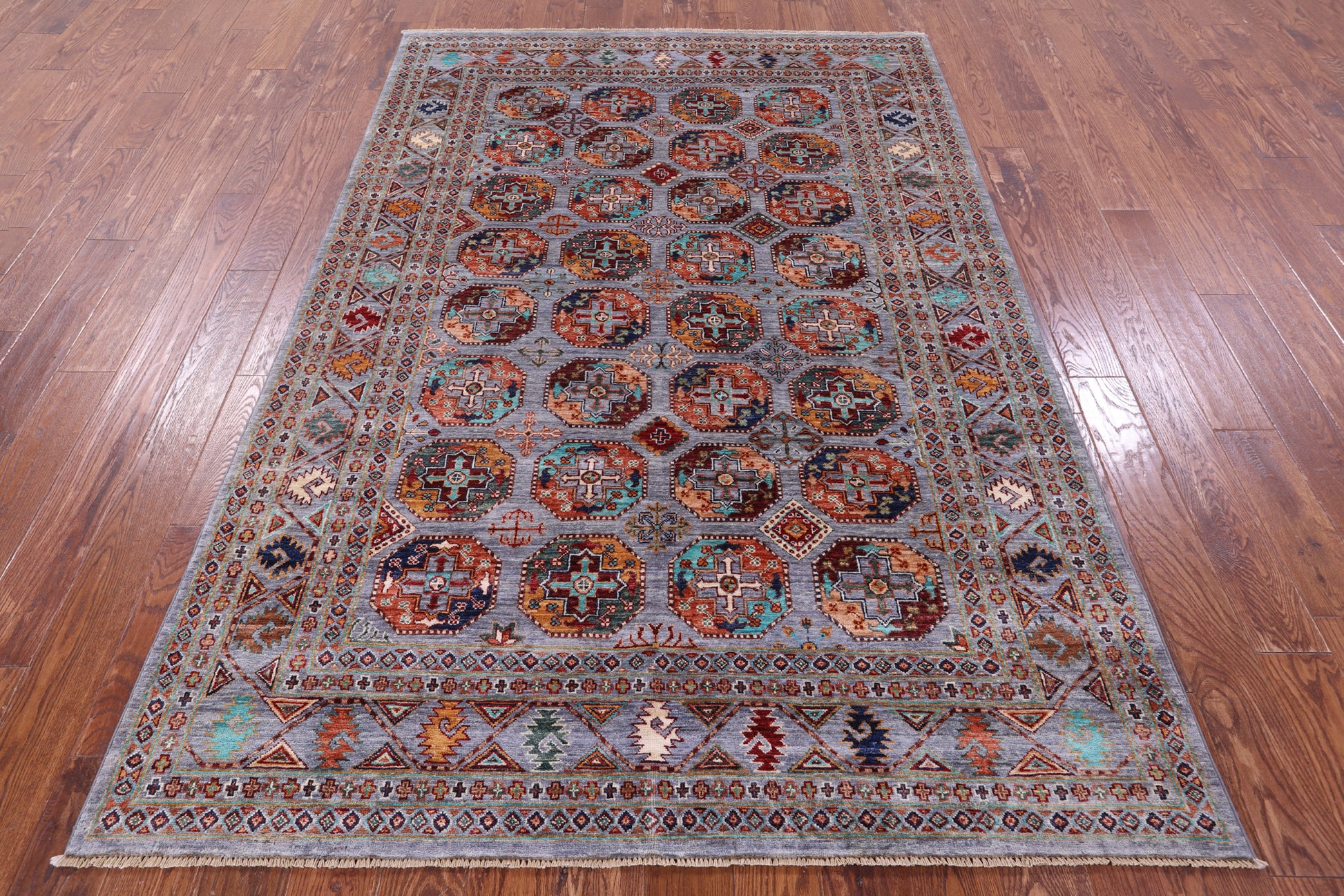 Grey Turkmen Ersari Hand Knotted Wool Rug - 5' 6" X 8' 2" - Golden Nile