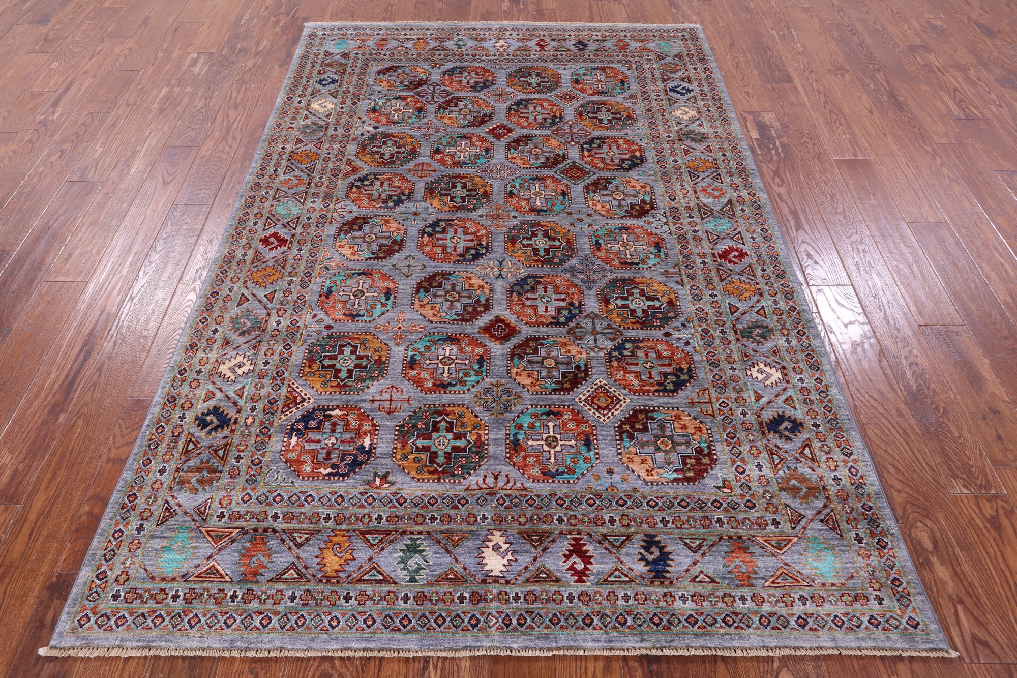 Grey Turkmen Ersari Hand Knotted Wool Rug - 5' 6" X 8' 2" - Golden Nile