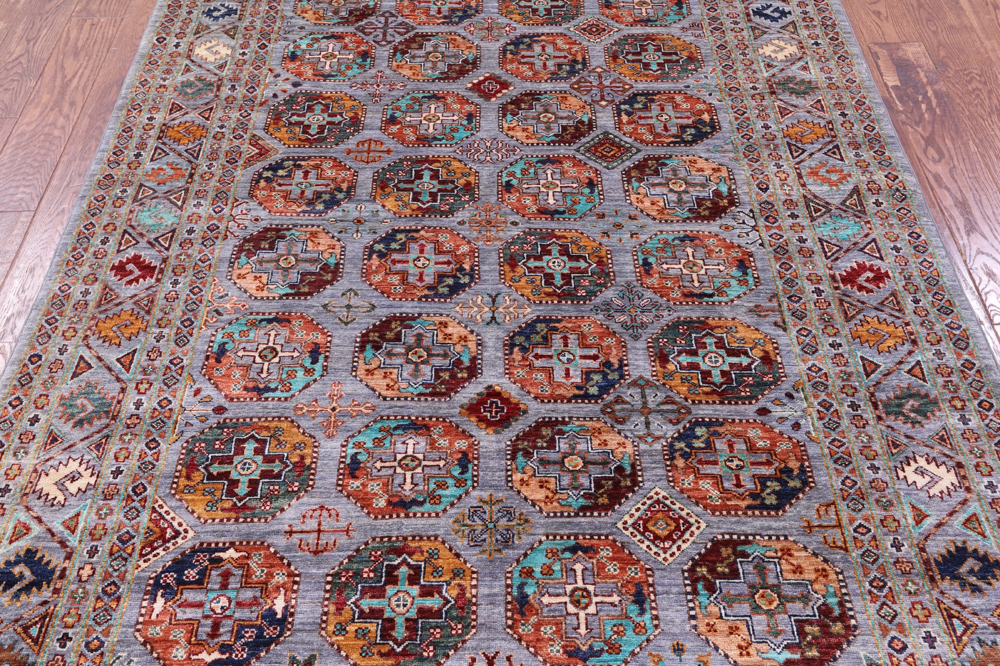 Grey Turkmen Ersari Hand Knotted Wool Rug - 5' 6" X 8' 2" - Golden Nile