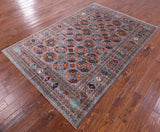 Grey Turkmen Ersari Hand Knotted Wool Rug - 5' 6" X 8' 2" - Golden Nile