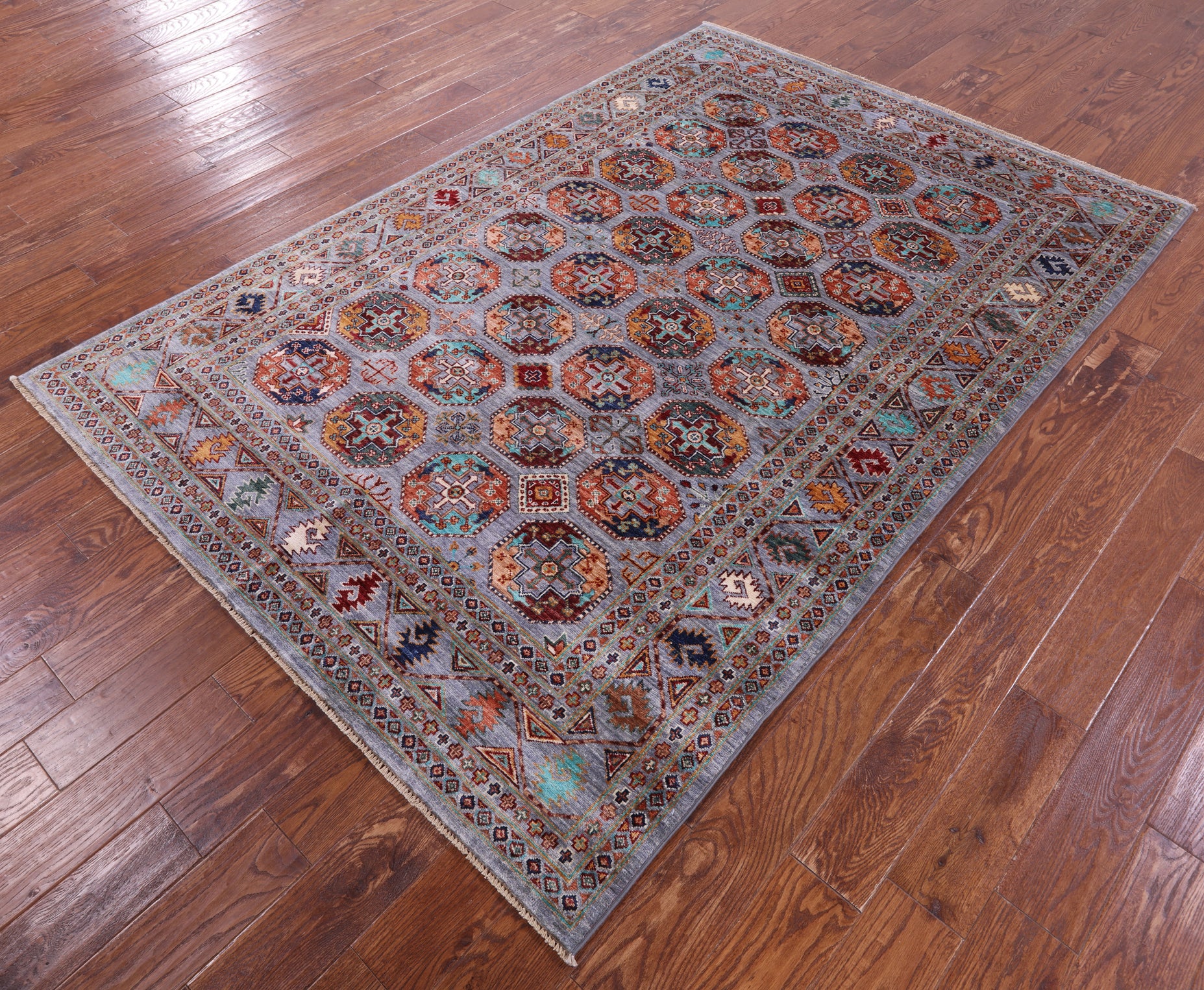 Grey Turkmen Ersari Hand Knotted Wool Rug - 5' 6" X 8' 2" - Golden Nile