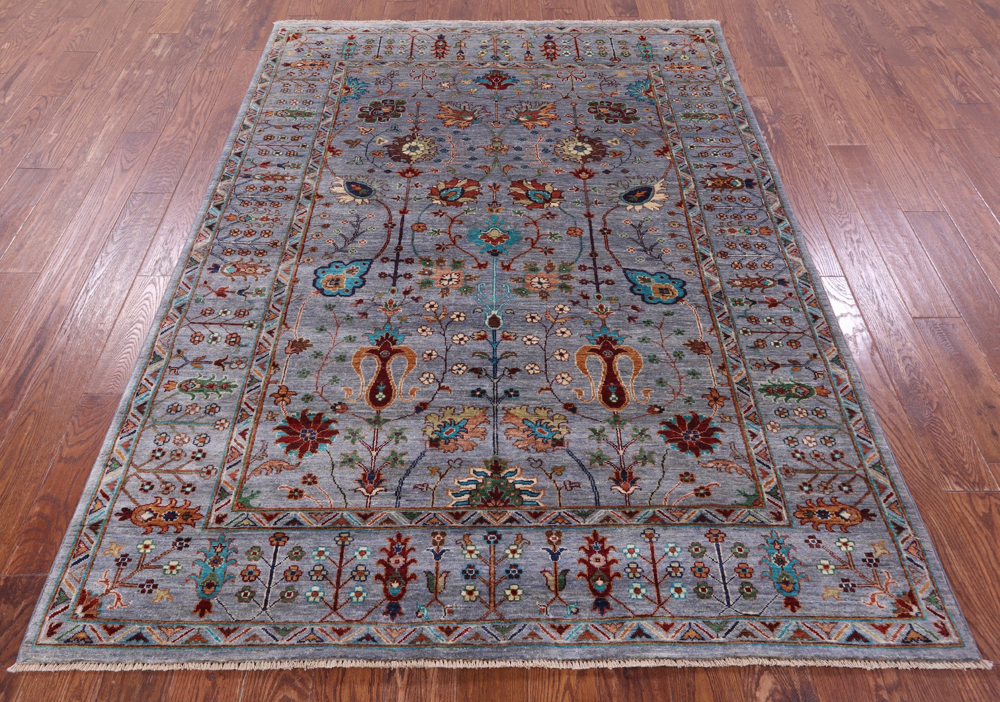 Grey Peshawar Handmade Wool Rug - 5' 8" X 7' 8" - Golden Nile