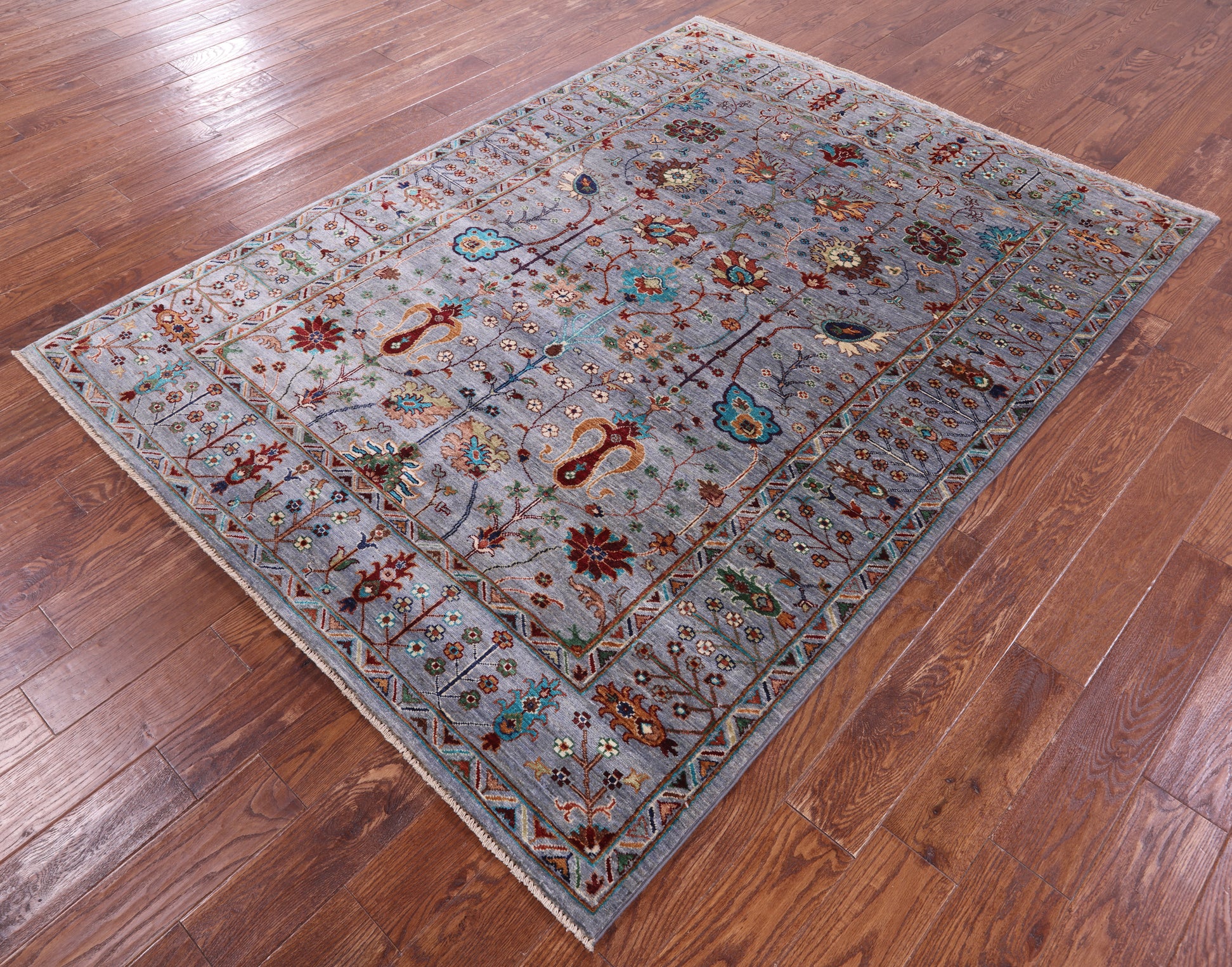Grey Peshawar Handmade Wool Rug - 5' 8" X 7' 8" - Golden Nile