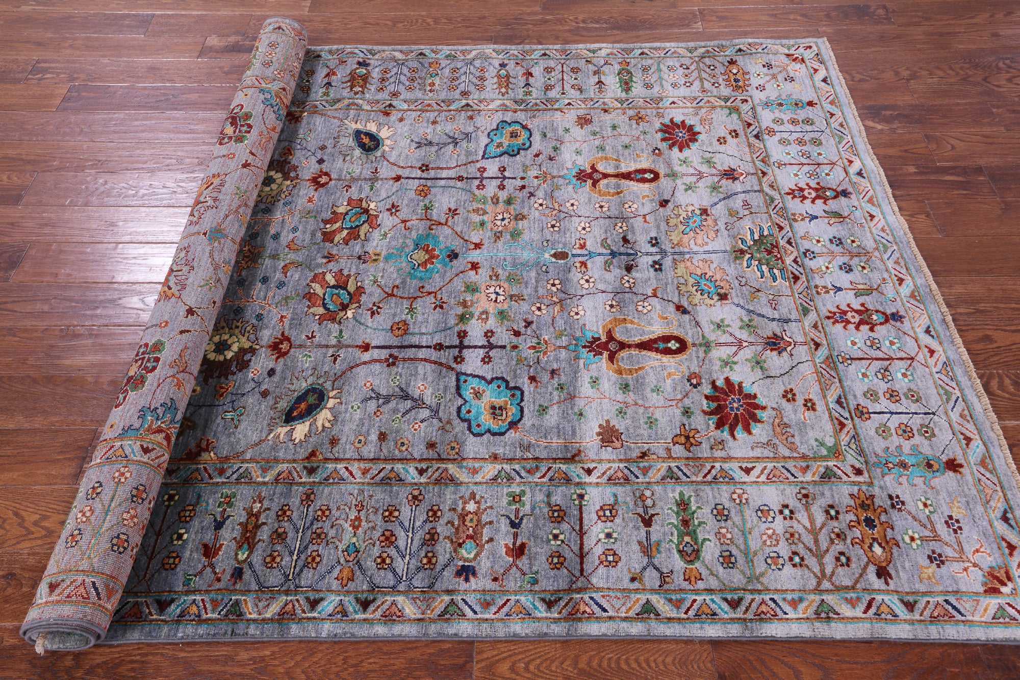 Grey Peshawar Handmade Wool Rug - 5' 8" X 7' 8" - Golden Nile