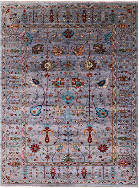 Grey Peshawar Handmade Wool Rug - 5' 8" X 7' 8" - Golden Nile