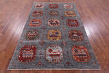 Grey Turkmen Ersari Hand Knotted Wool Rug - 5' 9" X 8' 5" - Golden Nile