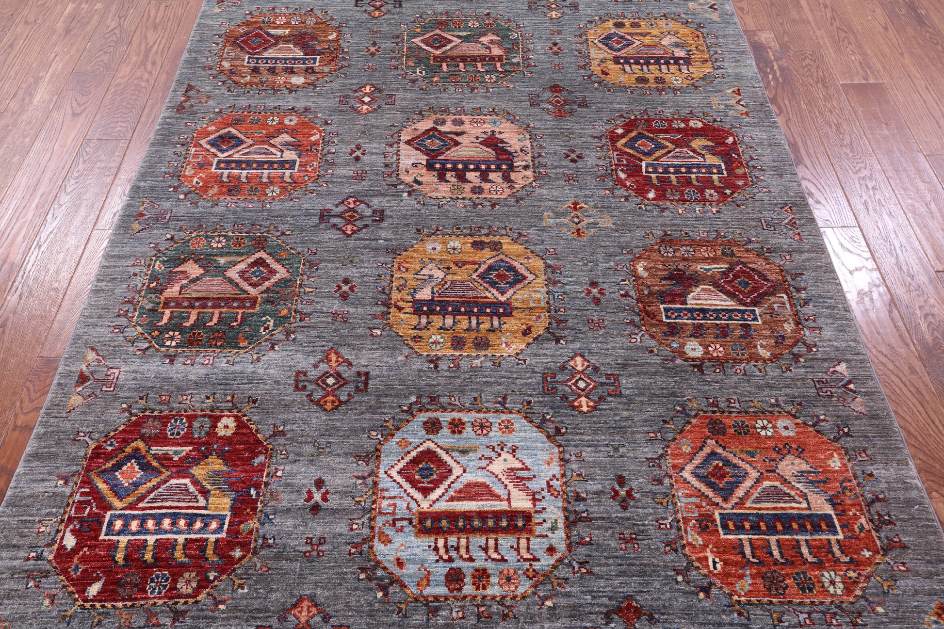 Grey Turkmen Ersari Hand Knotted Wool Rug - 5' 9" X 8' 5" - Golden Nile