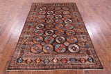 Brown Turkmen Ersari Hand Knotted Wool Rug - 5' 8" X 8' 2" - Golden Nile