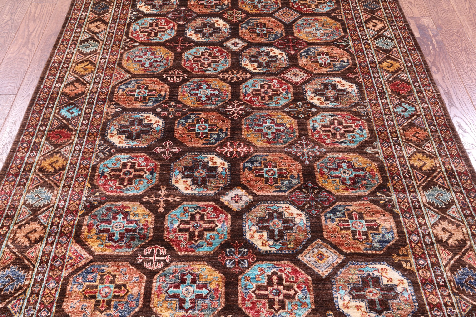 Brown Turkmen Ersari Hand Knotted Wool Rug - 5' 8" X 8' 2" - Golden Nile