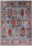 Blue Persian Fine Serapi Hand Knotted Wool Rug - 4' 11" X 6' 9" - Golden Nile