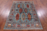 Blue Persian Fine Serapi Hand Knotted Wool Rug - 4' 11" X 6' 9" - Golden Nile