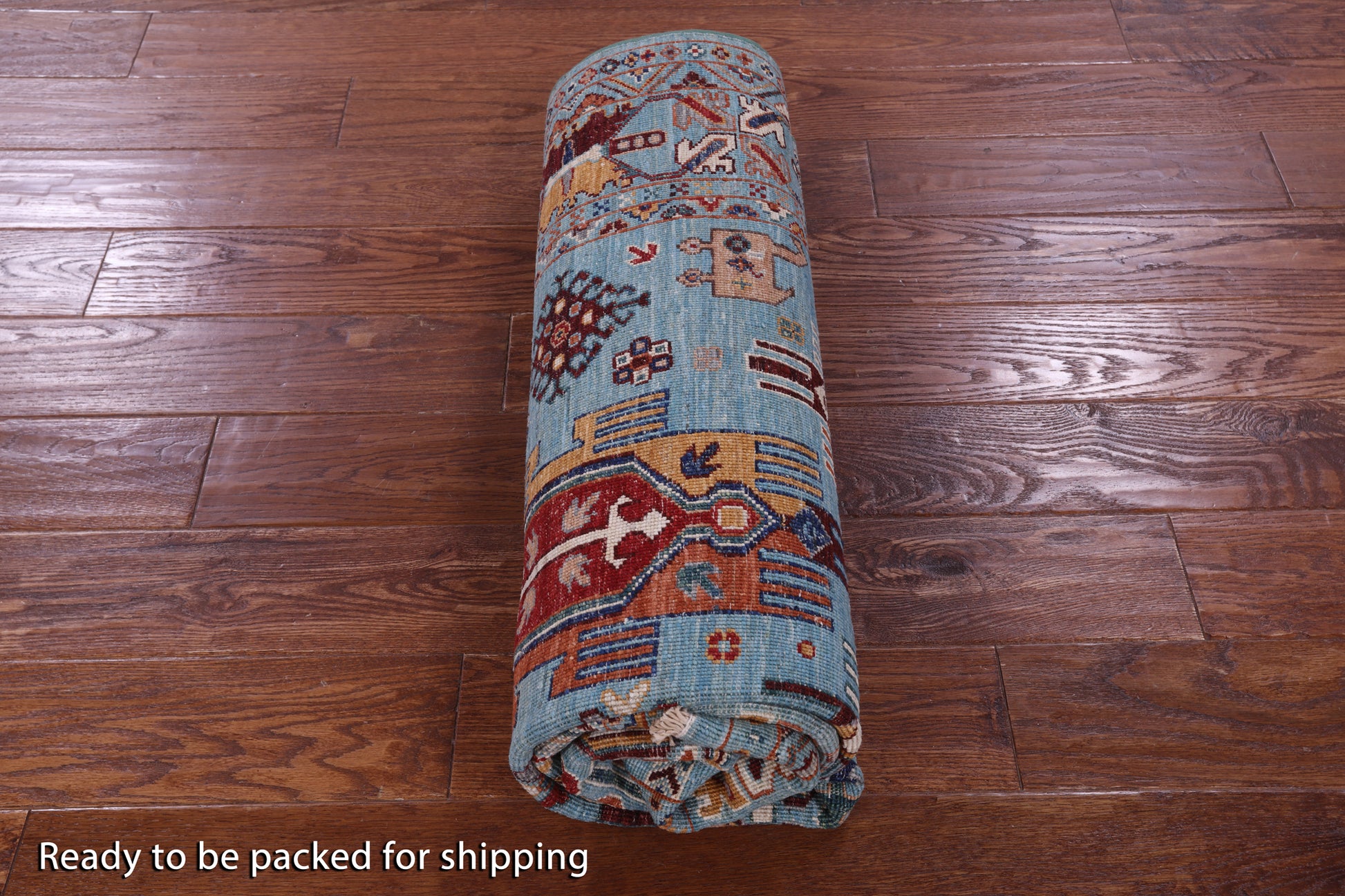 Blue Persian Fine Serapi Hand Knotted Wool Rug - 4' 11" X 6' 9" - Golden Nile