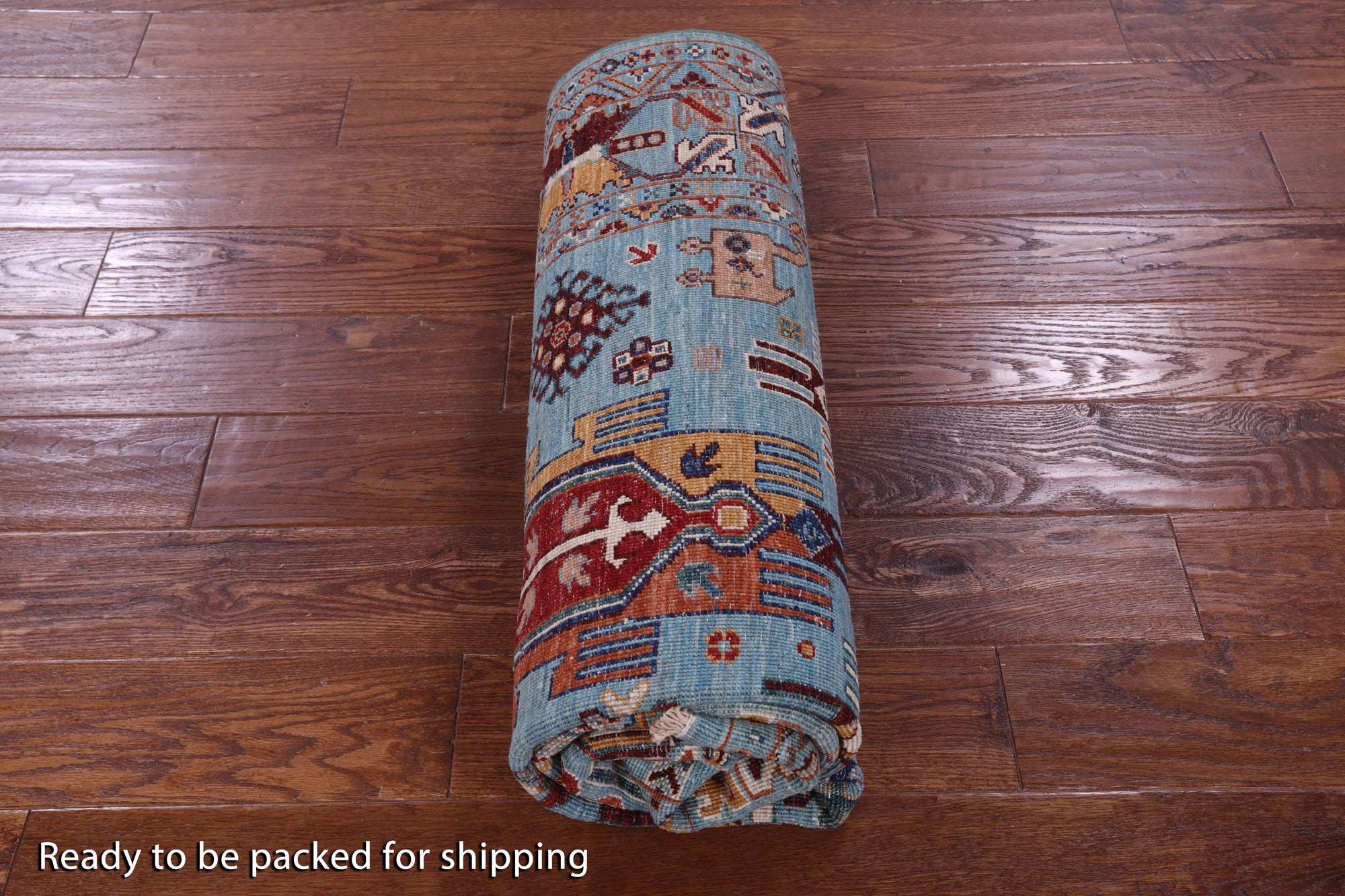 Blue Persian Fine Serapi Hand Knotted Wool Rug - 4' 11" X 6' 9" - Golden Nile