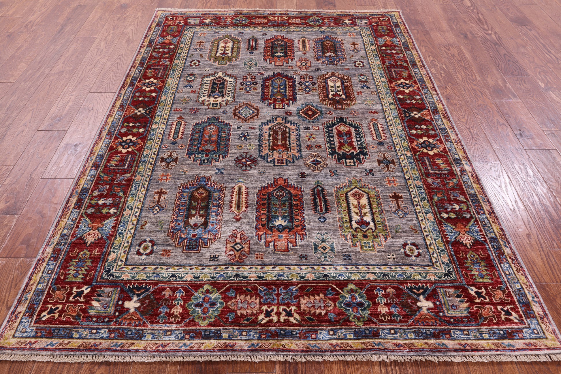 Grey Turkmen Ersari Hand Knotted Wool Rug - 5' 0" X 7' 0" - Golden Nile