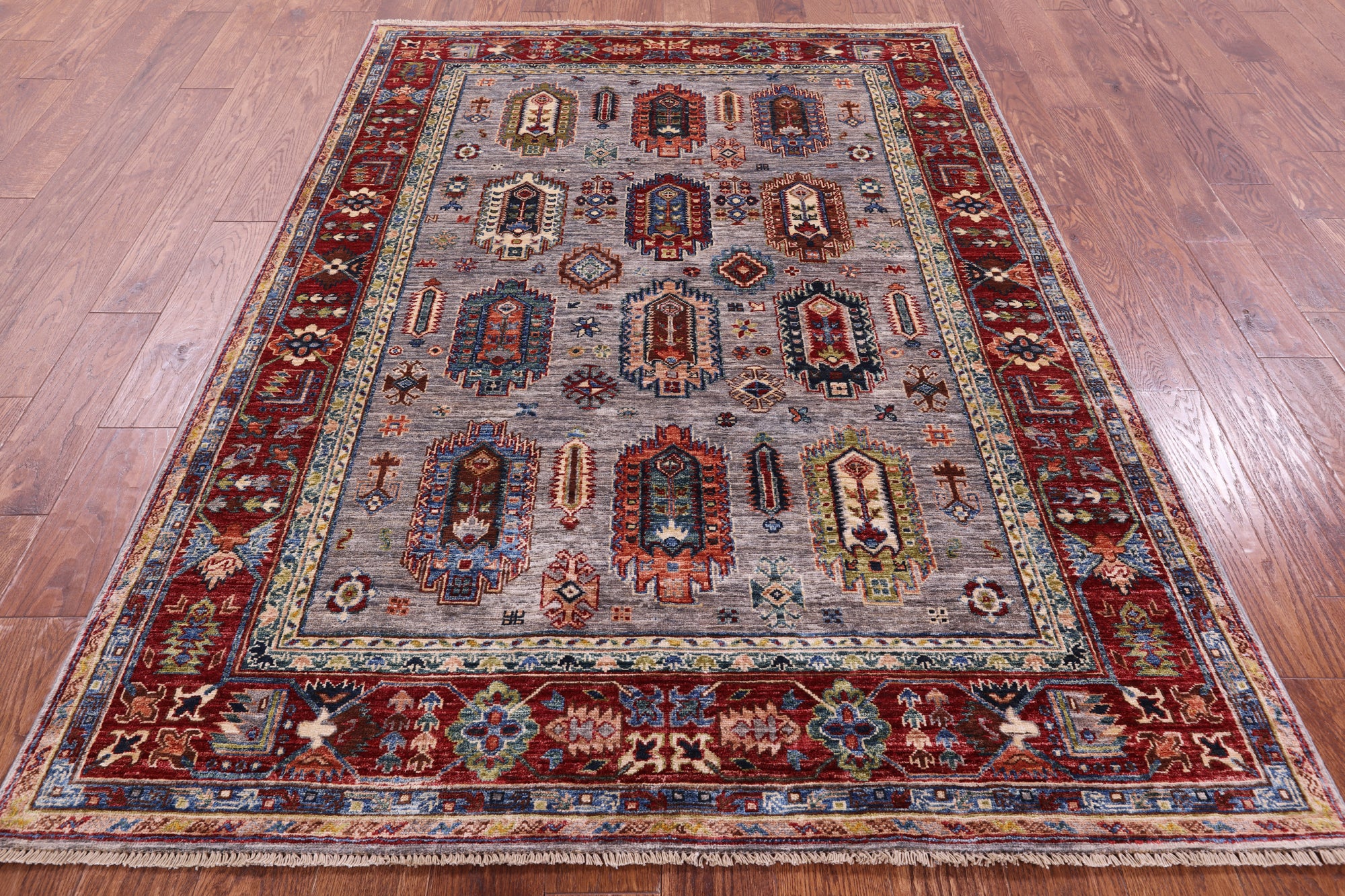 Grey Turkmen Ersari Hand Knotted Wool Rug - 5' 0" X 7' 0" - Golden Nile