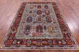 Grey Turkmen Ersari Hand Knotted Wool Rug - 5' 0" X 7' 0" - Golden Nile