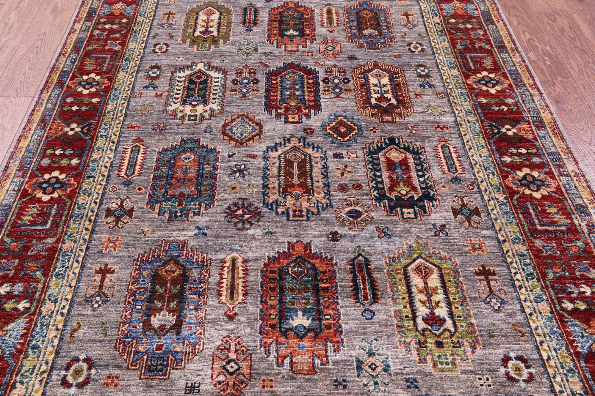 Grey Turkmen Ersari Hand Knotted Wool Rug - 5' 0" X 7' 0" - Golden Nile