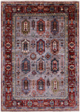 Grey Turkmen Ersari Hand Knotted Wool Rug - 5' 0" X 7' 0" - Golden Nile