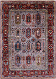 Grey Turkmen Ersari Hand Knotted Wool Rug - 5' 0" X 7' 0" - Golden Nile