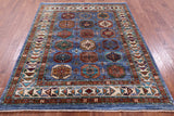Blue Turkmen Ersari Hand Knotted Wool Rug - 5' 4" X 6' 8" - Golden Nile