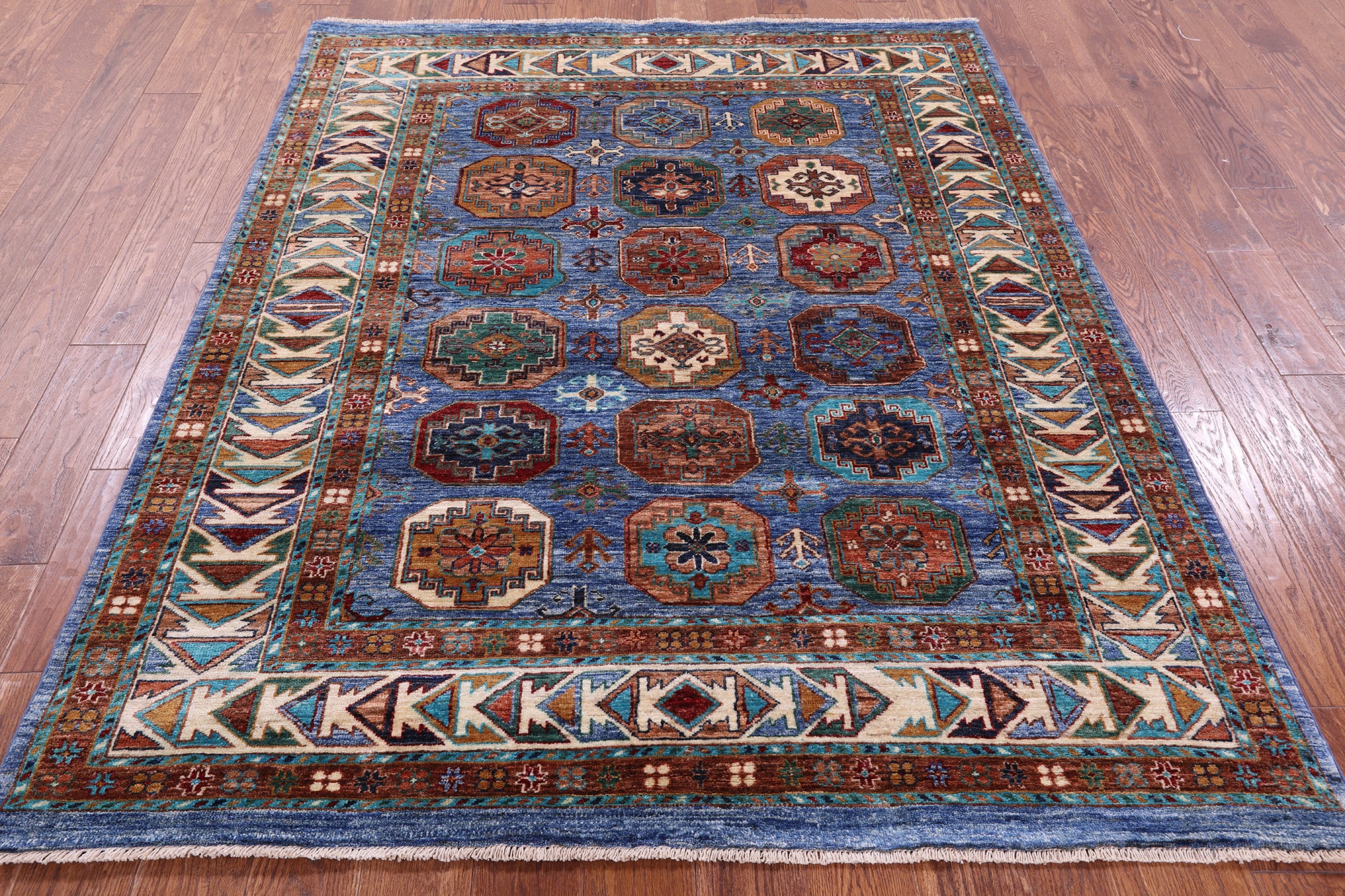 Blue Turkmen Ersari Hand Knotted Wool Rug - 5' 4" X 6' 8" - Golden Nile