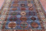 Blue Turkmen Ersari Hand Knotted Wool Rug - 5' 4" X 6' 8" - Golden Nile