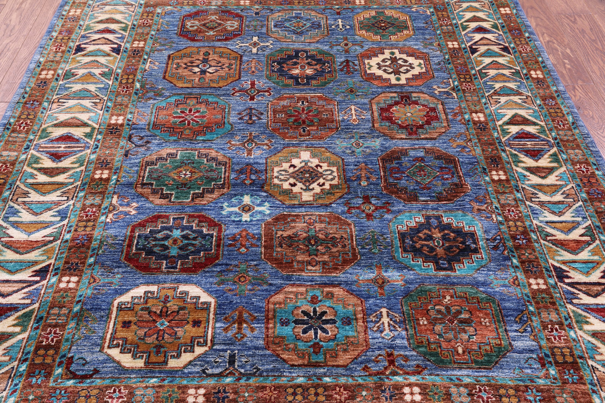 Blue Turkmen Ersari Hand Knotted Wool Rug - 5' 4" X 6' 8" - Golden Nile