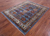 Blue Turkmen Ersari Hand Knotted Wool Rug - 5' 4" X 6' 8" - Golden Nile