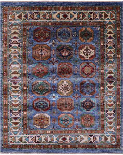 Blue Turkmen Ersari Hand Knotted Wool Rug - 5' 4" X 6' 8" - Golden Nile