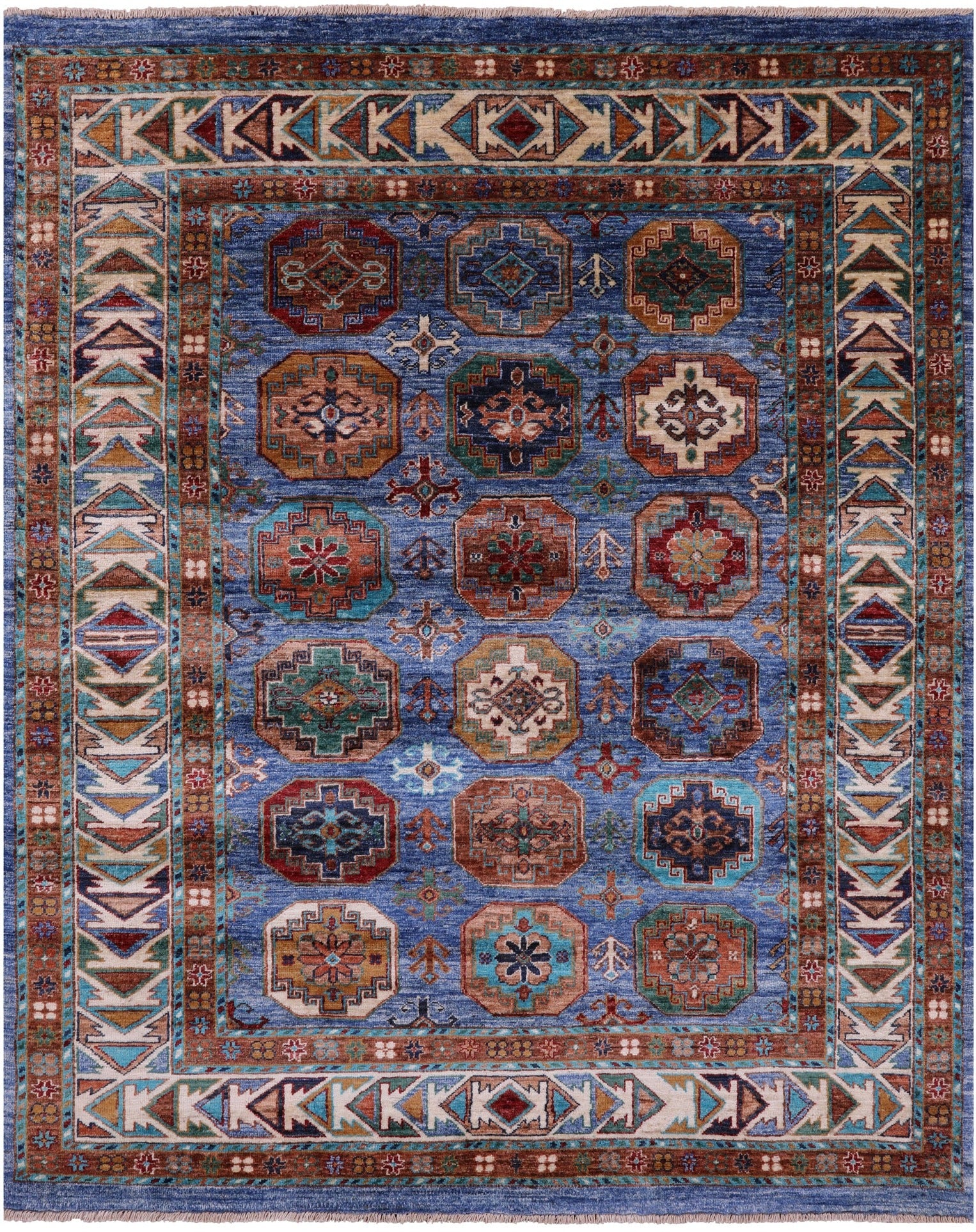 Blue Turkmen Ersari Hand Knotted Wool Rug - 5' 4" X 6' 8" - Golden Nile