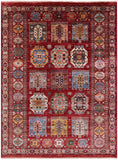 Red Turkmen Ersari Hand Knotted Wool Rug - 4' 11" X 6' 9" - Golden Nile