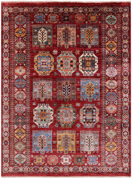Red Turkmen Ersari Hand Knotted Wool Rug - 4' 11" X 6' 9" - Golden Nile