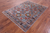 Grey Turkmen Ersari Hand Knotted Wool Rug - 5' 1" X 6' 9" - Golden Nile