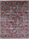 Grey Turkmen Ersari Hand Knotted Wool Rug - 5' 1" X 6' 9" - Golden Nile