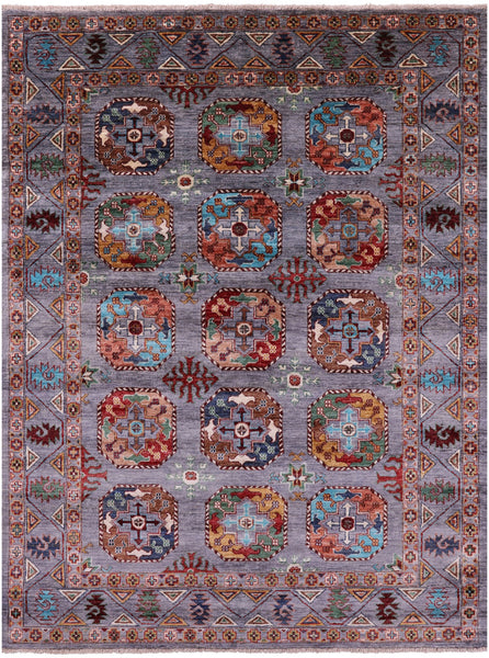 Grey Turkmen Ersari Hand Knotted Wool Rug - 5' 1" X 6' 9" - Golden Nile