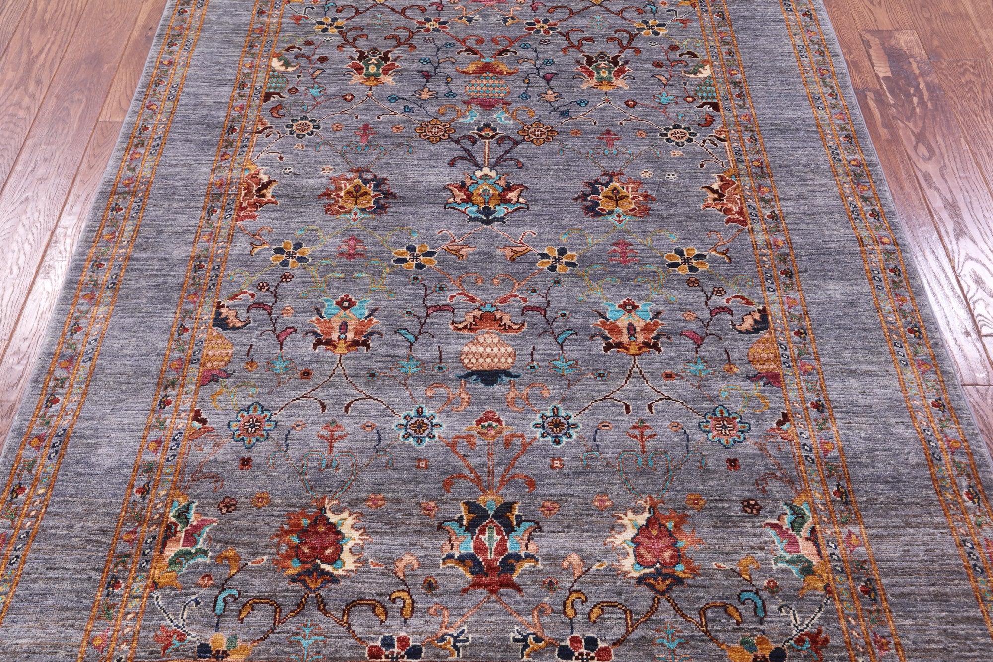Grey Peshawar Hand Knotted Wool Rug - 5' 0" X 6' 10" - Golden Nile