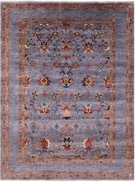 Grey Peshawar Hand Knotted Wool Rug - 5' 0" X 6' 10" - Golden Nile