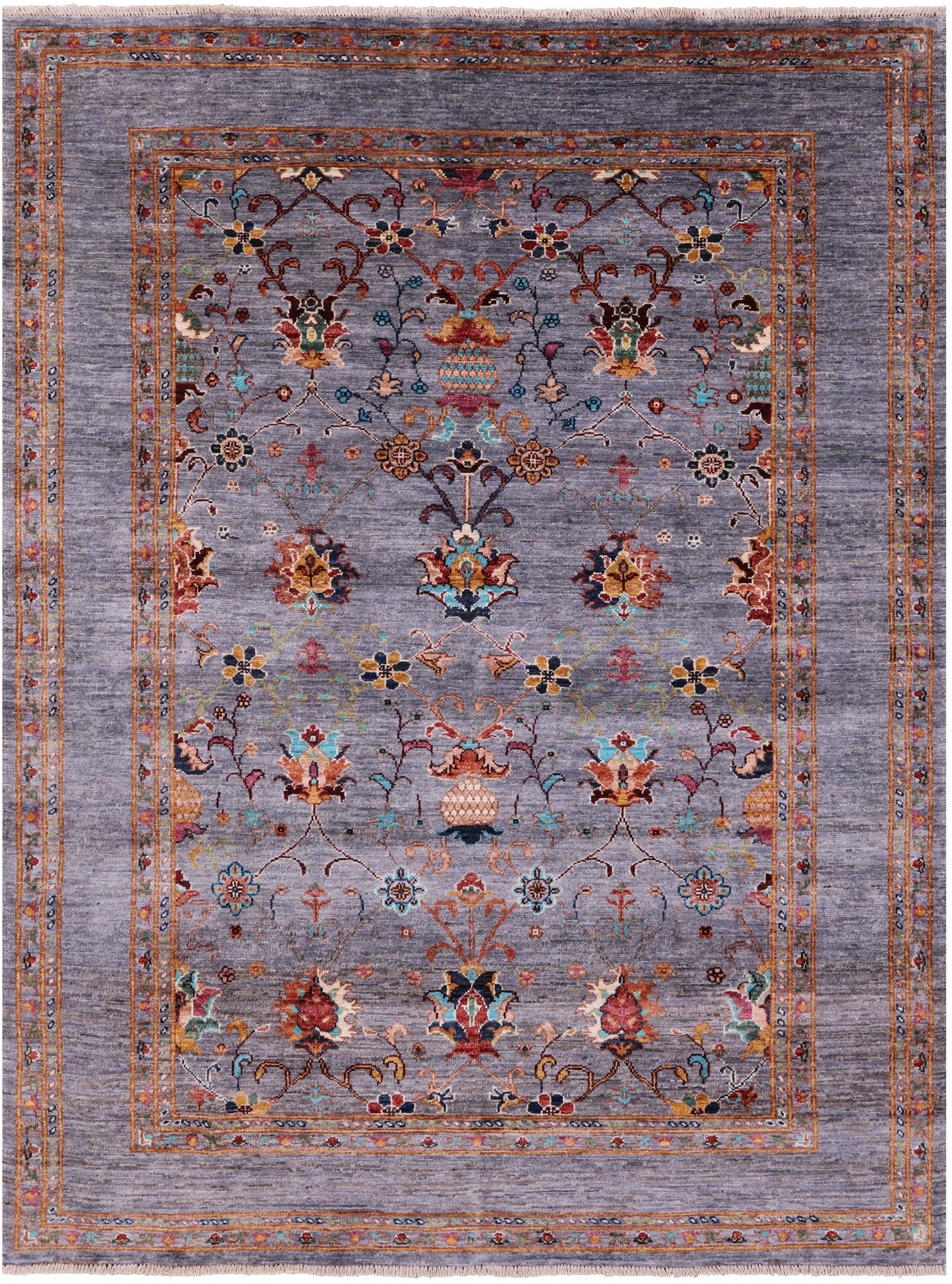 Grey Peshawar Hand Knotted Wool Rug - 5' 0" X 6' 10" - Golden Nile