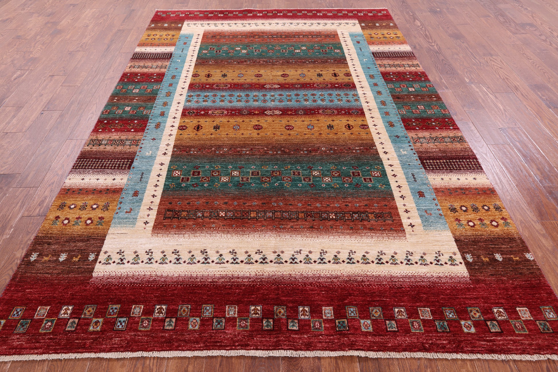Persian Tribal Gabbeh Hand Knotted Wool Rug - 6' 10" X 9' 11" - Golden Nile