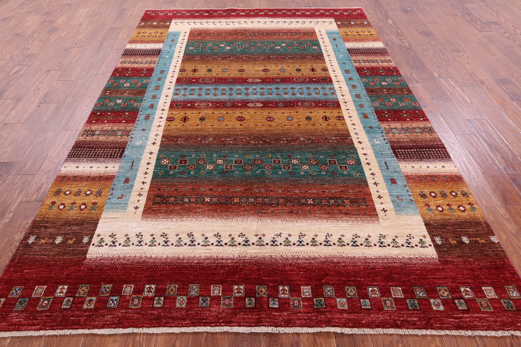 Persian Tribal Gabbeh Hand Knotted Wool Rug - 6' 10" X 9' 11" - Golden Nile