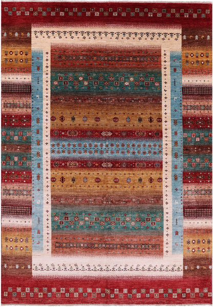 Persian Tribal Gabbeh Hand Knotted Wool Rug - 6' 10" X 9' 11" - Golden Nile