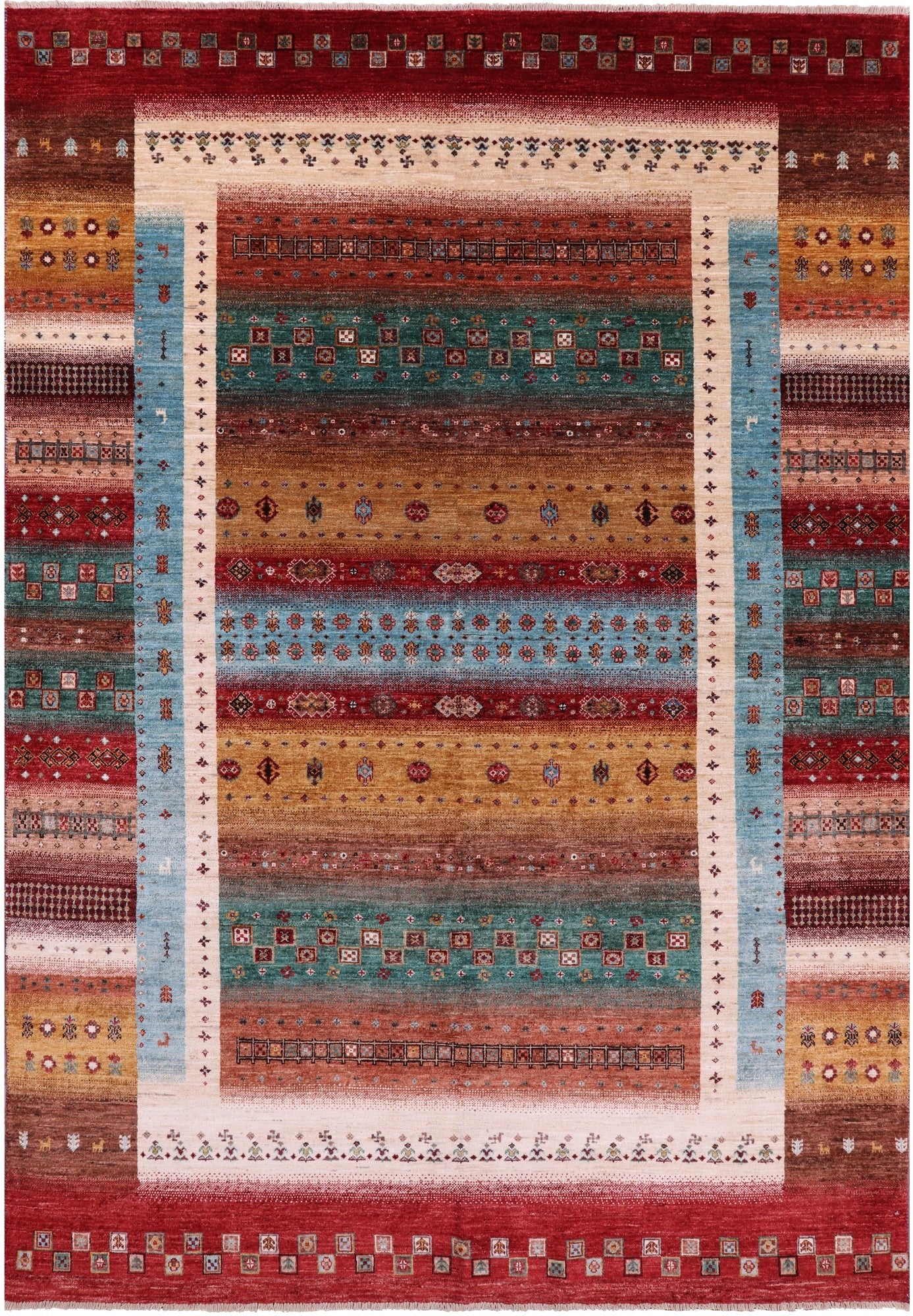 Persian Tribal Gabbeh Hand Knotted Wool Rug - 6' 10" X 9' 11" - Golden Nile