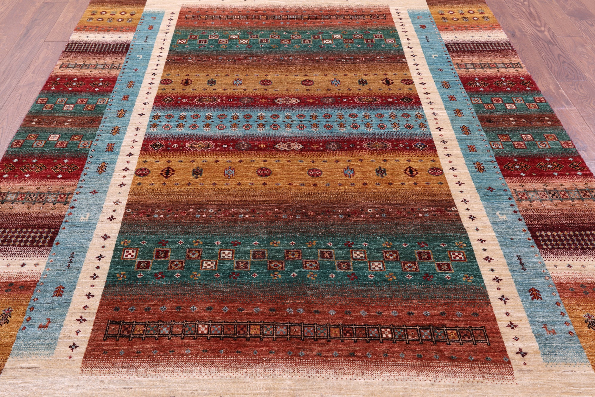 Persian Tribal Gabbeh Hand Knotted Wool Rug - 6' 10" X 9' 11" - Golden Nile