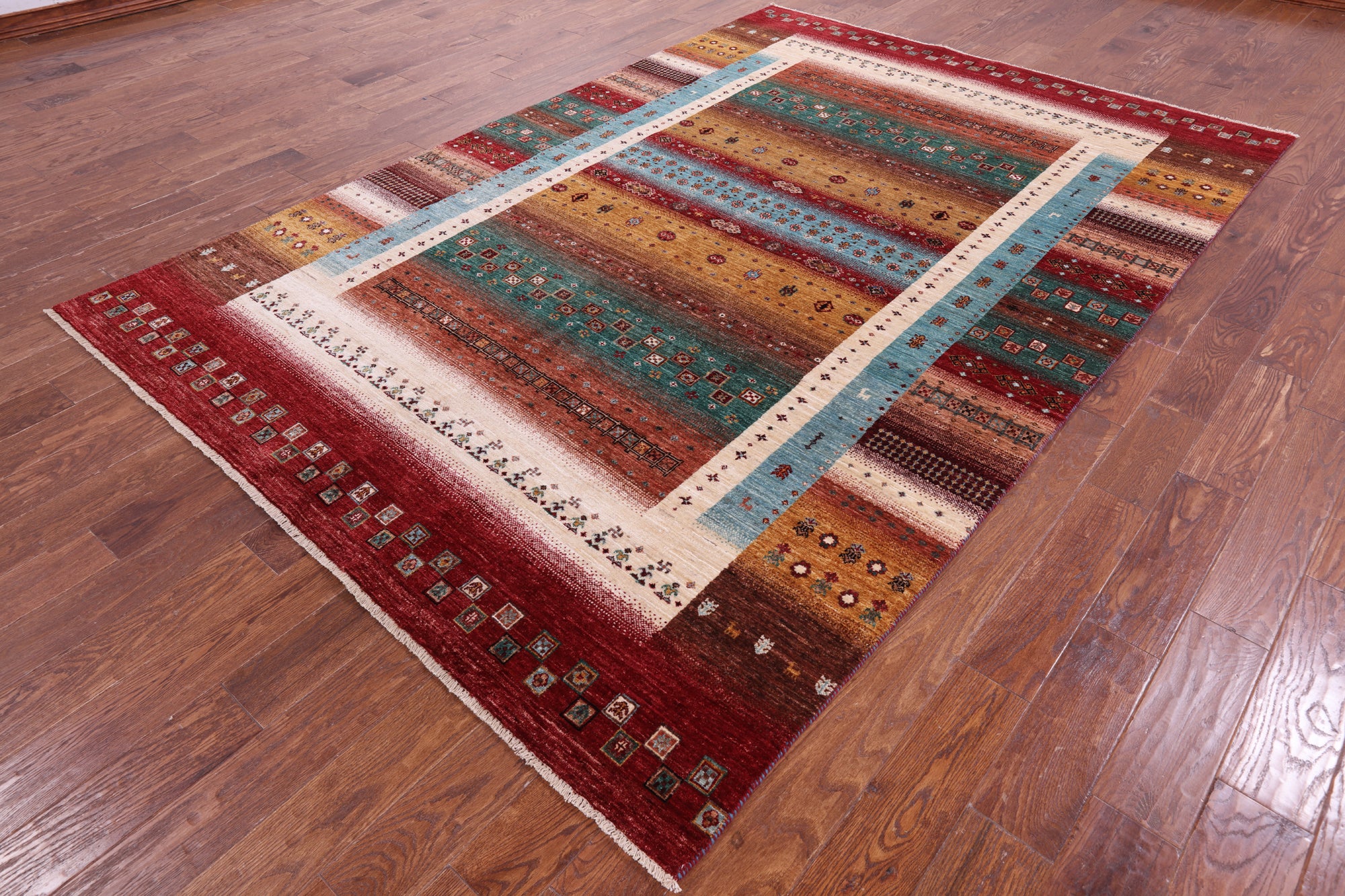Persian Tribal Gabbeh Hand Knotted Wool Rug - 6' 10" X 9' 11" - Golden Nile