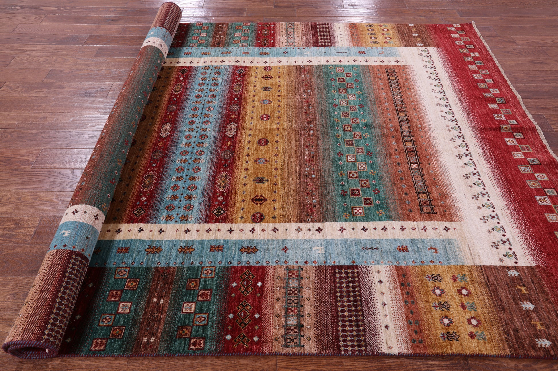 Persian Tribal Gabbeh Hand Knotted Wool Rug - 6' 10" X 9' 11" - Golden Nile