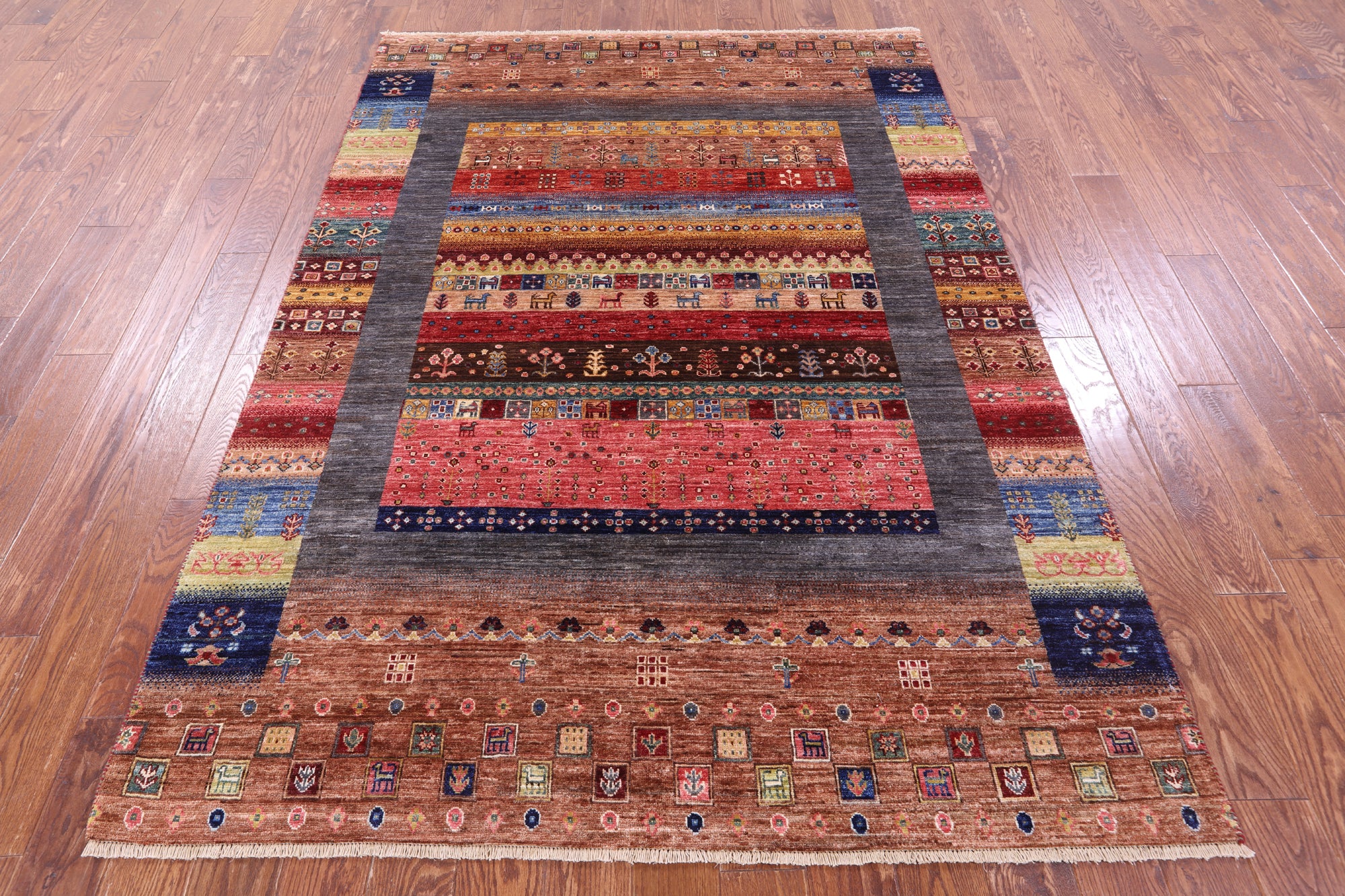 Tribal Persian Gabbeh Hand Knotted Wool Rug - 5' 8" X 7' 11" - Golden Nile