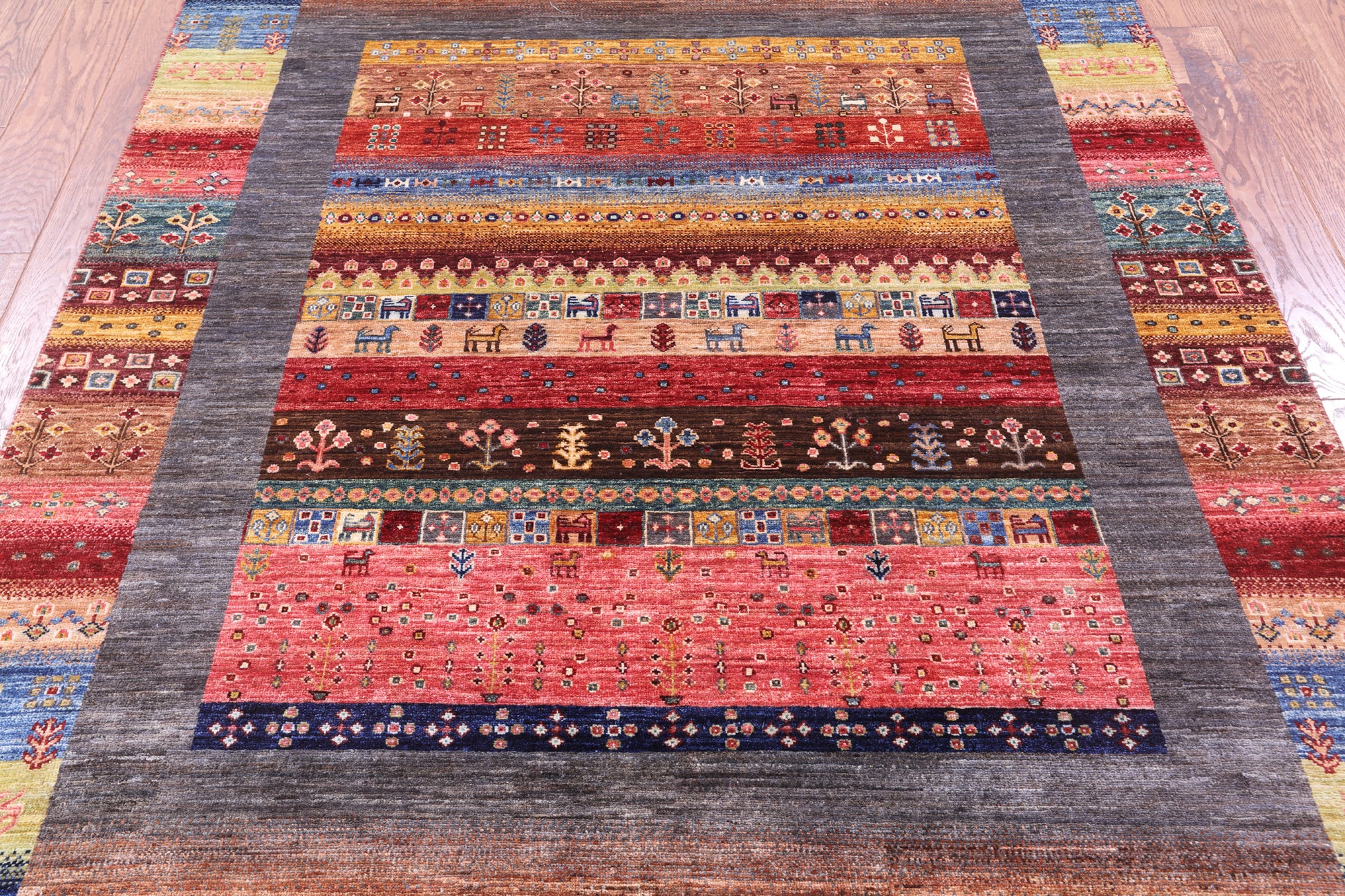 Tribal Persian Gabbeh Hand Knotted Wool Rug - 5' 8" X 7' 11" - Golden Nile