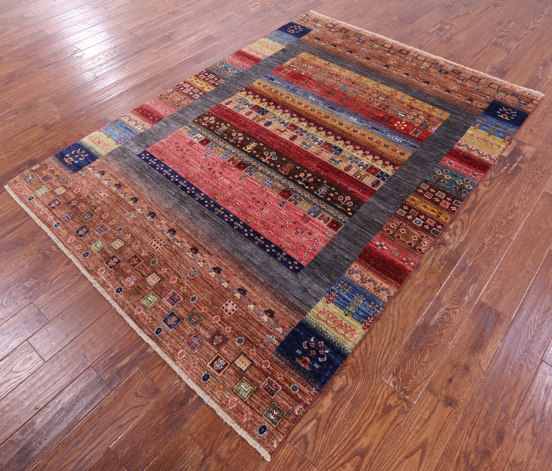 Tribal Persian Gabbeh Hand Knotted Wool Rug - 5' 8" X 7' 11" - Golden Nile