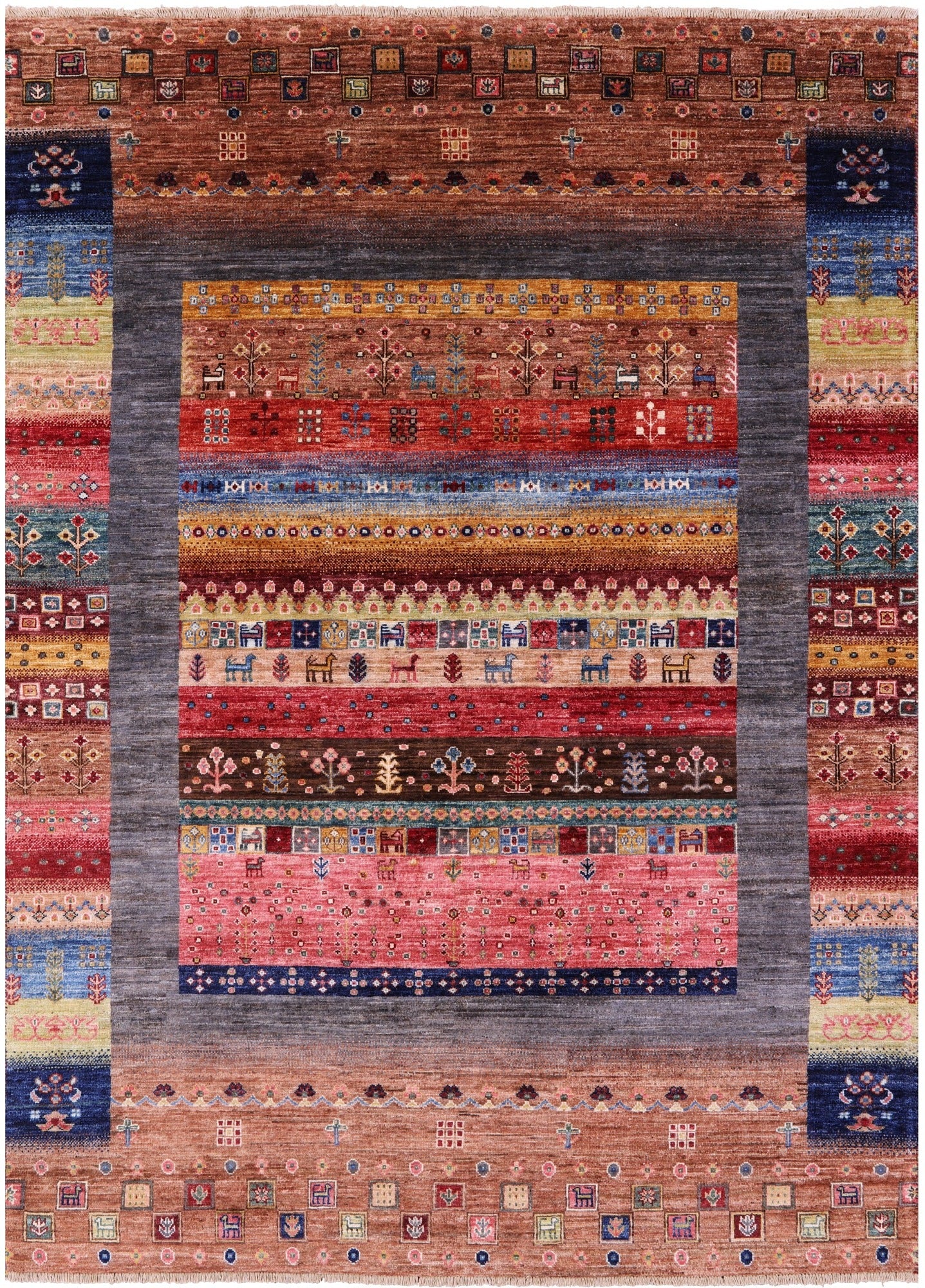 Tribal Persian Gabbeh Hand Knotted Wool Rug - 5' 8" X 7' 11" - Golden Nile