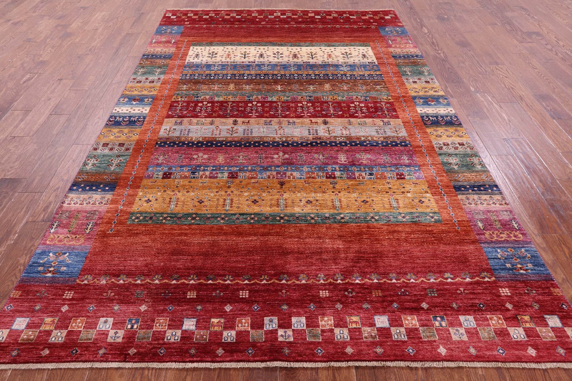 Persian Gabbeh Tribal Handmade Wool Rug - 7' 0" X 10' 3" - Golden Nile